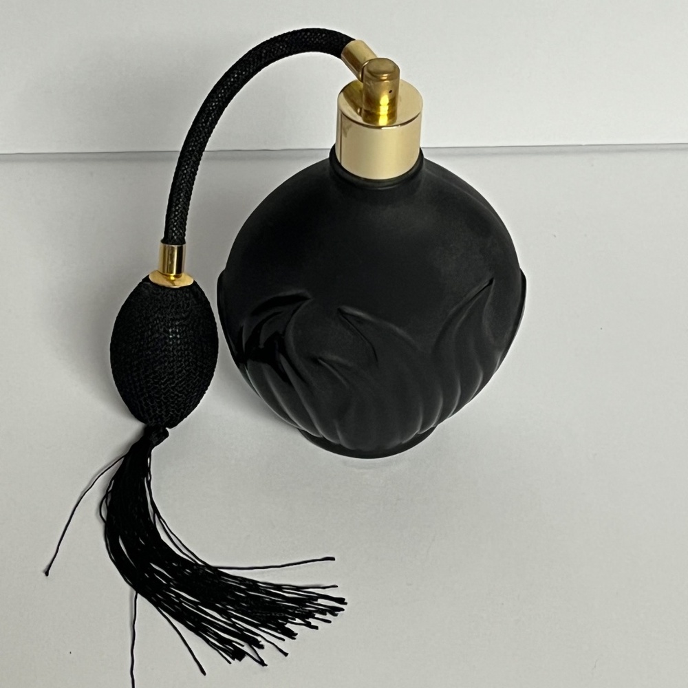 Vintage Perfume Atomizer Black Satin Glass Pump Tassel Art Deco Empty Bottle